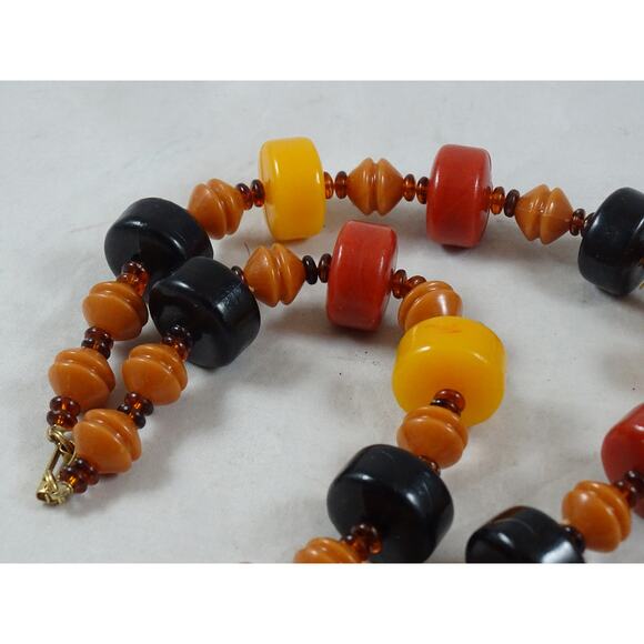 Vintage Hong Kong Graduated Beaded Necklace Chunky Statement Butterscotch Amber - Picture 4 of 7